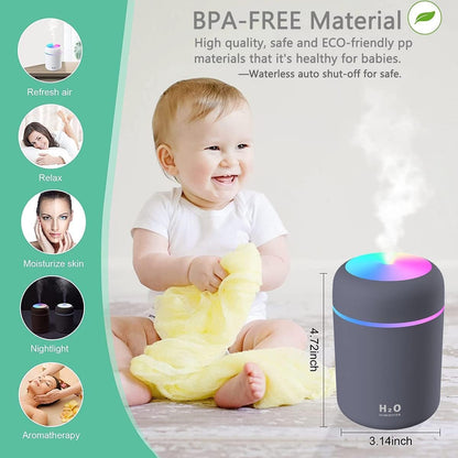 300ml Essential Oil Diffuser & Humidifier – Ultrasonic Cool Mist with Quiet Operation, LED Lights – Aromatherapy Air Freshener for Home, Office, Car(Colours May Vary)