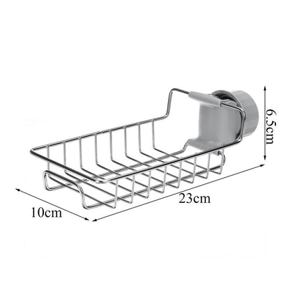 Kitchen Sink Sponge Holder – Over Faucet Stainless Steel Caddy for Soap, Brushes & Scrubbers – No Suction or Drilling Needed