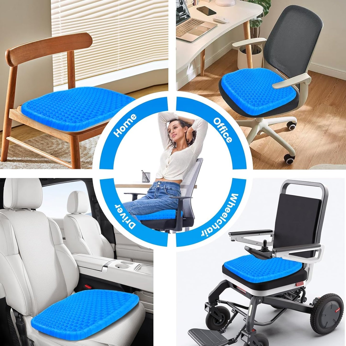 Gel Seat Cushion, Double Layer Gel Cushion with Non-Slip Cover